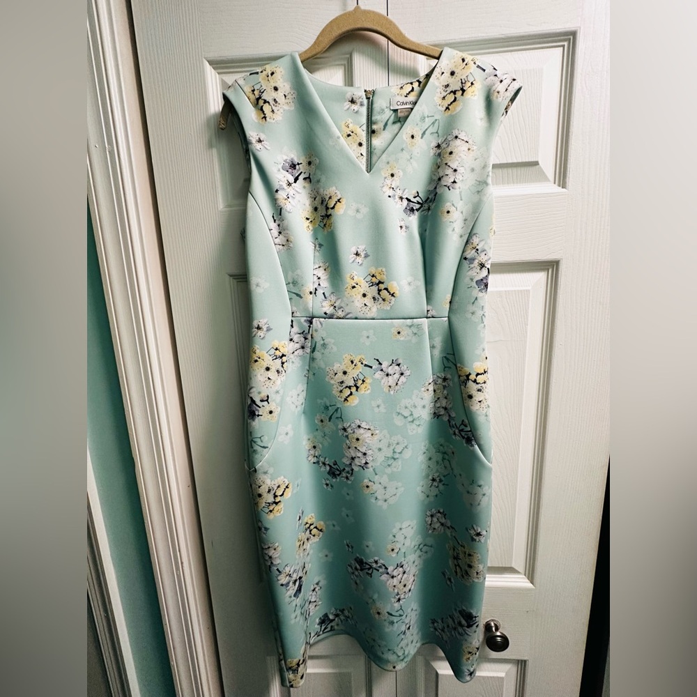 Calvin Klein Mint Floral Midi Scuba Dress